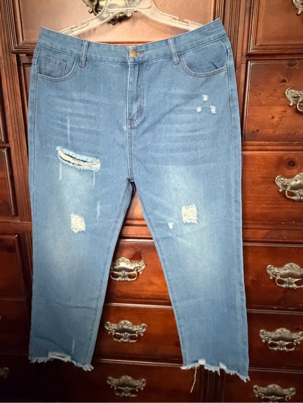 SHEIN Light Blue Distressed Boyfriend Jeans